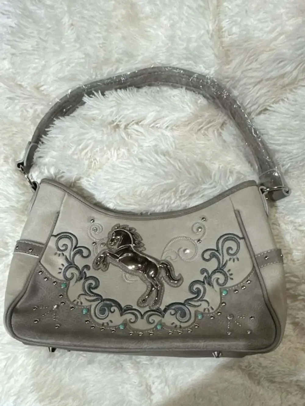 Justin West Mustang Horse Floral Embroidery Hobo Handbag Purse